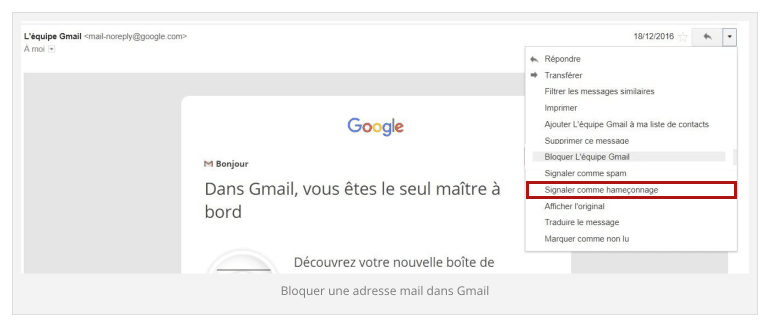 Bloquer hameçonnage sur gmail